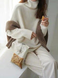 Kukombo Casual Loose Long Sleeves Solid Color High-Neck Sweater Tops