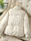 Women's Puffer Jacket Winter Long Sleeve Zip Puffer Jacket Pockets Baggy Short Down Coats Warm Windproof Stand Collar Fashion Casual Street Style Plain Regular Fit Outerwear Fall