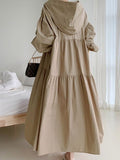 Women's Casual Dress Cotton Linen Dress Swing Dress Maxi long Dress Linen / Cotton Blend Fashion Basic Outdoor Daily Vacation Hooded Ruched Pocket Long Sleeve Fall Winter Autumn 2023 Loose Fit Black