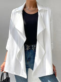 Women's Trench Coat Fall Formal Ruffle Plain Comfortable Streetwear Regular Fit Outerwear Long Sleeve Summer White S