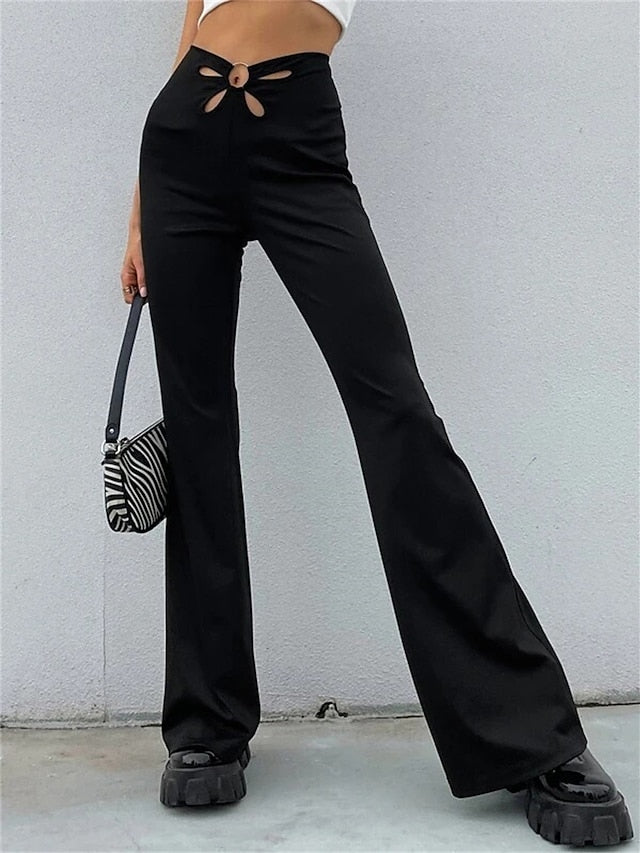 Women's Bell Bottom Pants Trousers Full Length Fashion Streetwear Street Daily Black S M Fall Winter