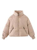 Women's Puffer Jacket Winter Long Sleeve Zip Puffer Jacket Pockets Baggy Short Down Coats Warm Windproof Stand Collar Fashion Casual Street Style Plain Regular Fit Outerwear Fall