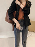 Women's Trench Coat Fall Windproof Coat Button Plain Breathable Streetwear Regular Fit Outerwear Long Sleeve Fall Black M
