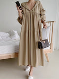 Women's Casual Dress Cotton Linen Dress Swing Dress Maxi long Dress Linen / Cotton Blend Fashion Basic Outdoor Daily Vacation Hooded Ruched Pocket Long Sleeve Fall Winter Autumn 2023 Loose Fit Black