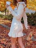 Women's Casual Dress Sweater Dress Winter Dress Mini Dress Ruffle Outdoor Street Daily Fashion Streetwear Crew Neck Long Sleeve 2023 Slim White Color S M L Size