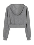 Women's Crop Top Hoodie Tracksuit Brown Gray Solid Color Patchwork Drawstring Hooded S M L XL XXL