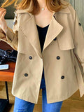 Women's Trench Coat Fall Double Breasted Long Trench Coat with Pockets Windproof Classic Lapel Slim Coat with Belt Black Khaki
