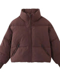 Women's Puffer Jacket Winter Long Sleeve Zip Puffer Jacket Pockets Baggy Short Down Coats Warm Windproof Stand Collar Fashion Casual Street Style Plain Regular Fit Outerwear Fall