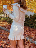 Women's Casual Dress Sweater Dress Winter Dress Mini Dress Ruffle Outdoor Street Daily Fashion Streetwear Crew Neck Long Sleeve 2023 Slim White Color S M L Size