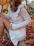 Women's Casual Dress Sweater Dress Winter Dress Mini Dress Ruffle Outdoor Street Daily Fashion Streetwear Crew Neck Long Sleeve 2023 Slim White Color S M L Size