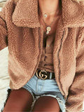 Women's Sherpa Jacket Fall Teddy Coat Winter Short Coat Regular Fit Warm Breathable Stylish Casual Street Style Jacket Long Sleeve Plain Faux Fur Trim Black Camel Beige