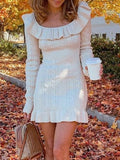 Women's Casual Dress Sweater Dress Winter Dress Mini Dress Ruffle Outdoor Street Daily Fashion Streetwear Crew Neck Long Sleeve 2023 Slim White Color S M L Size
