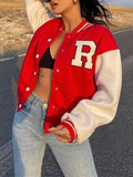 Women's Bomber Jacket Fall Baseball Jacket Workout Gym Button Color Block Breathable Streetwear Regular Fit Outerwear Long Sleeve Black S