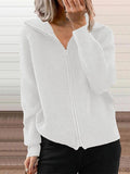 Women's Cardigan Sweater Jumper Ribbed Knit Zipper Solid Color Shirt Collar Stylish Casual Daily Going out Fall Winter White Blue S M L