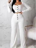 Women's Pants Sets White Yellow Pink Plain Long Sleeve Casual Daily Streetwear Square Neck
