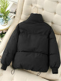 Women's Puffer Jacket Winter Long Sleeve Zip Puffer Jacket Pockets Baggy Short Down Coats Warm Windproof Stand Collar Fashion Casual Street Style Plain Regular Fit Outerwear Fall