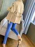 Women's Trench Coat Fall Double Breasted Long Trench Coat with Pockets Windproof Classic Lapel Slim Coat with Belt Black Khaki
