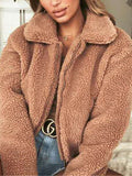 Women's Sherpa Jacket Fall Teddy Coat Winter Short Coat Regular Fit Warm Breathable Stylish Casual Street Style Jacket Long Sleeve Plain Faux Fur Trim Black Camel Beige