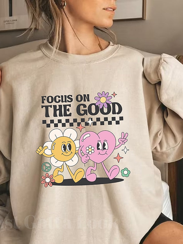 Women's Sweatshirt Pullover Sports Basic White Yellow Pink Graphic Letter Street Round Neck Long Sleeve Top Micro-elastic Fall & Winter