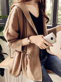Women's Trench Coat Fall Windproof Coat Button Plain Breathable Streetwear Regular Fit Outerwear Long Sleeve Fall Black M