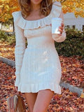 Women's Casual Dress Sweater Dress Winter Dress Mini Dress Ruffle Outdoor Street Daily Fashion Streetwear Crew Neck Long Sleeve 2023 Slim White Color S M L Size