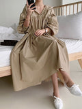 Women's Casual Dress Cotton Linen Dress Swing Dress Maxi long Dress Linen / Cotton Blend Fashion Basic Outdoor Daily Vacation Hooded Ruched Pocket Long Sleeve Fall Winter Autumn 2023 Loose Fit Black