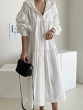 Women's Casual Dress Cotton Linen Dress Swing Dress Maxi long Dress Linen / Cotton Blend Fashion Basic Outdoor Daily Vacation Hooded Ruched Pocket Long Sleeve Fall Winter Autumn 2023 Loose Fit Black