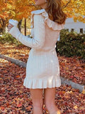 Women's Casual Dress Sweater Dress Winter Dress Mini Dress Ruffle Outdoor Street Daily Fashion Streetwear Crew Neck Long Sleeve 2023 Slim White Color S M L Size