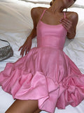 Women's Party Dress Cocktail Dress Wedding Guest Dress Mini Dress White Pink Sleeveless Pure Color Ruffle Spring Fall Winter Spaghetti Strap Fashion Winter Dress Wedding Guest Vacation 2023 S M L XL
