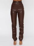 Women's Pants Trousers Full Length Fashion Streetwear Party Street dark brown Black S M Fall Winter