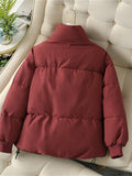 Women's Puffer Jacket Winter Long Sleeve Zip Puffer Jacket Pockets Baggy Short Down Coats Warm Windproof Stand Collar Fashion Casual Street Style Plain Regular Fit Outerwear Fall