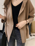 Women's Trench Coat Fall Windproof Coat Button Plain Breathable Streetwear Regular Fit Outerwear Long Sleeve Fall Black M
