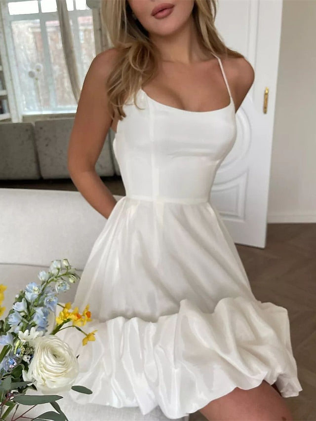Women's Party Dress Cocktail Dress Wedding Guest Dress Mini Dress White Pink Sleeveless Pure Color Ruffle Spring Fall Winter Spaghetti Strap Fashion Winter Dress Wedding Guest Vacation 2023 S M L XL