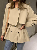 Women's Trench Coat Fall Double Breasted Long Trench Coat with Pockets Windproof Classic Lapel Slim Coat with Belt Black Khaki