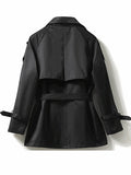 Women's Trench Coat Fall Double Breasted Long Trench Coat with Pockets Windproof Classic Lapel Slim Coat with Belt Black Khaki