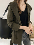 Women's Trench Coat Fall Windproof Coat Button Plain Breathable Streetwear Regular Fit Outerwear Long Sleeve Fall Black M
