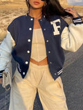 Women's Bomber Jacket Fall Baseball Jacket Workout Gym Button Color Block Breathable Streetwear Regular Fit Outerwear Long Sleeve Black S