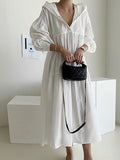 Women's Casual Dress Cotton Linen Dress Swing Dress Maxi long Dress Linen / Cotton Blend Fashion Basic Outdoor Daily Vacation Hooded Ruched Pocket Long Sleeve Fall Winter Autumn 2023 Loose Fit Black