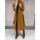 Women's Coat Work Street Shopping Fall Winter Long Coat Regular Fit Warm Breathable Comtemporary Stylish Formal Jacket Long Sleeve Plain with Pockets With Belt Black White Yellow