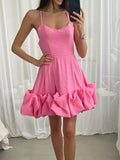 Women's Party Dress Cocktail Dress Wedding Guest Dress Mini Dress White Pink Sleeveless Pure Color Ruffle Spring Fall Winter Spaghetti Strap Fashion Winter Dress Wedding Guest Vacation 2023 S M L XL