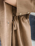 Women's Trench Coat Fall Windproof Coat Button Plain Breathable Streetwear Regular Fit Outerwear Long Sleeve Fall Black M