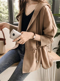 Women's Trench Coat Fall Windproof Coat Button Plain Breathable Streetwear Regular Fit Outerwear Long Sleeve Fall Black M