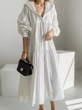 Women's Casual Dress Cotton Linen Dress Swing Dress Maxi long Dress Linen / Cotton Blend Fashion Basic Outdoor Daily Vacation Hooded Ruched Pocket Long Sleeve Fall Winter Autumn 2023 Loose Fit Black