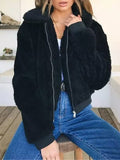 Women's Sherpa Jacket Fall Teddy Coat Winter Short Coat Regular Fit Warm Breathable Stylish Casual Street Style Jacket Long Sleeve Plain Faux Fur Trim Black Camel Beige
